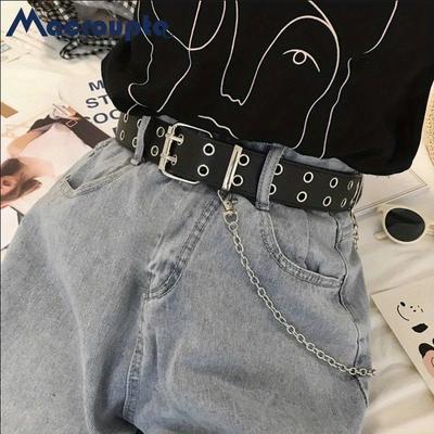 Alloy Women Belts Chain Luxury for Genuine Leather Style Pin Buckle Jeans Decorative Ladies Retro Decorative Punk