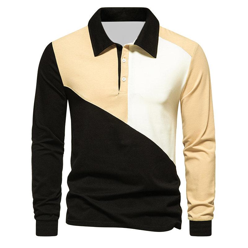 

Мужская одежда Деловая повседневная рубашка поло с длинным рукавом Спортивная рубашка поло с лацканами Мужская рубашка поло Spell Color Golf Tops 3XL чёрный