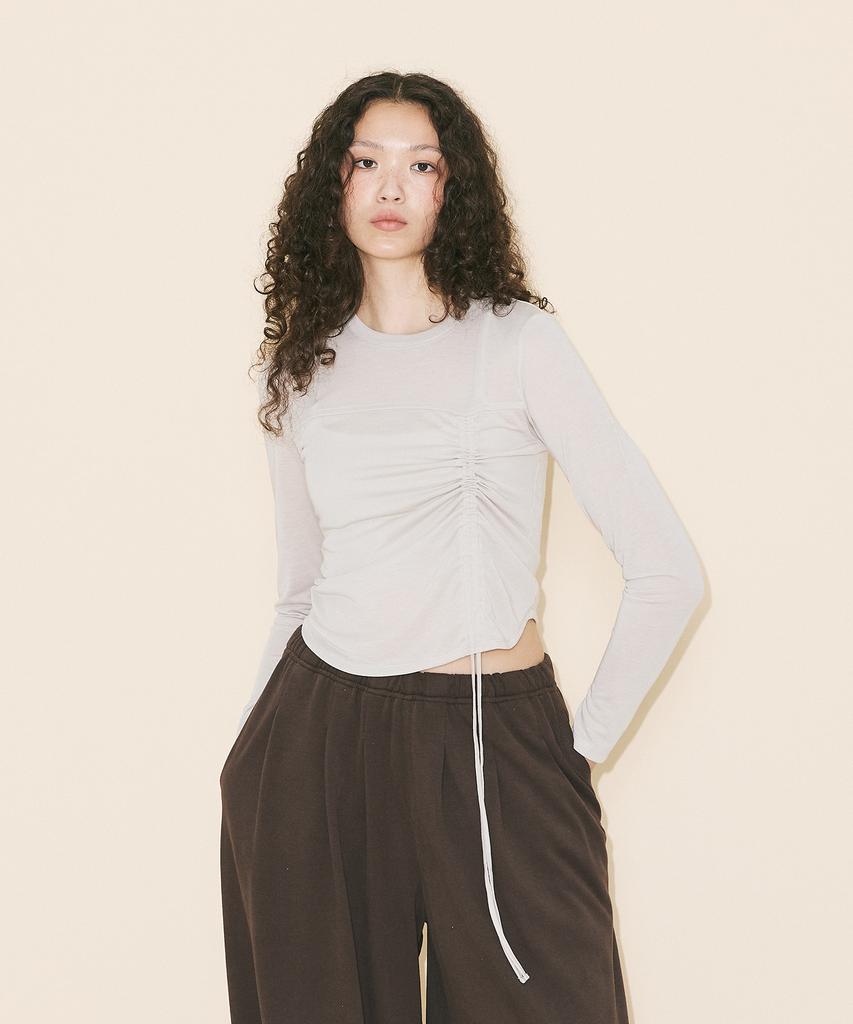 Yuupeu Asymmetrical Shirred T-Shirt - Oatmeal