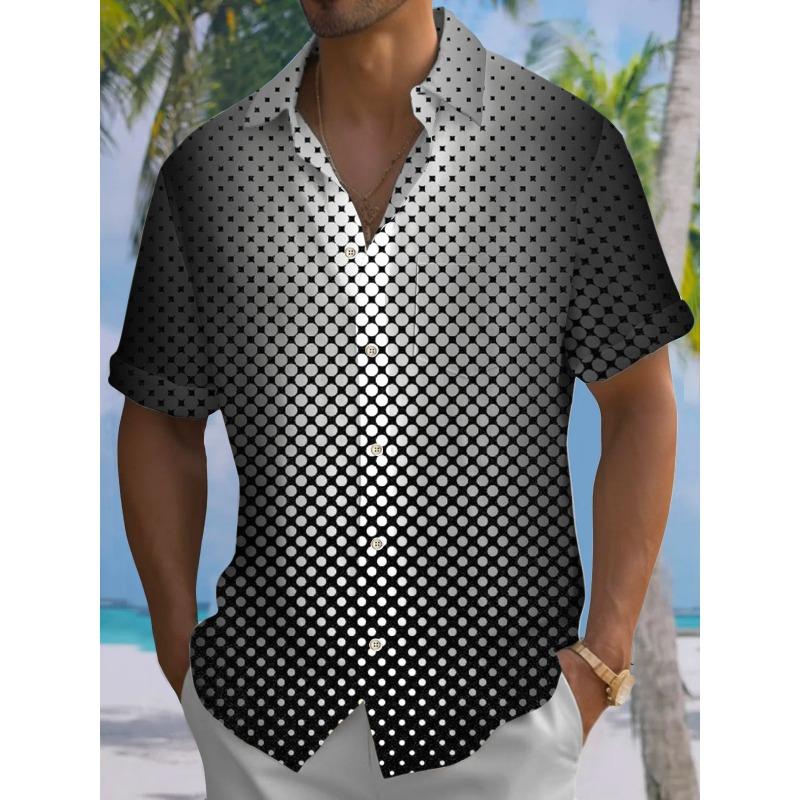 Nuova Camicia Stampata Hawaii Primavera/Estate Moda Tempo Libero Passeggiata in Strada Turista Spiaggia Apertura Totale Manica Corta con Bottoni