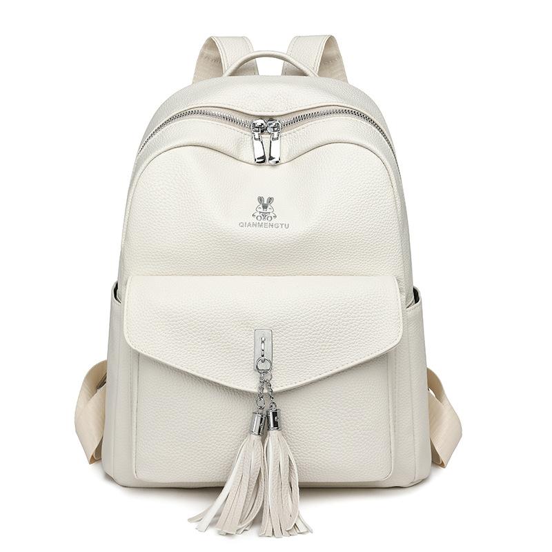 

Рюкзак с кисточкой Рюкзак из мягкой кожи Женский рюкзак Студенческий школьный рюкзак белый