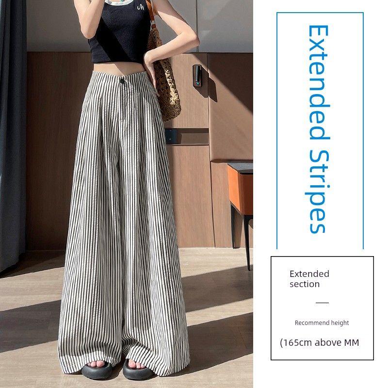

Stripe Fashion Commuter Capri Wide Leg Pants Summer High Waist Slimming Loose Casual Straight Mop Suit Trousers Women Stripes extension S