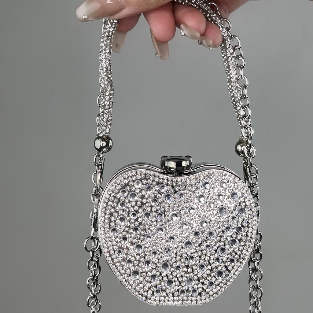 Acylic Mini Doublesided Diamond Clutch With Heart And Lock Buckle For Daily Street Style