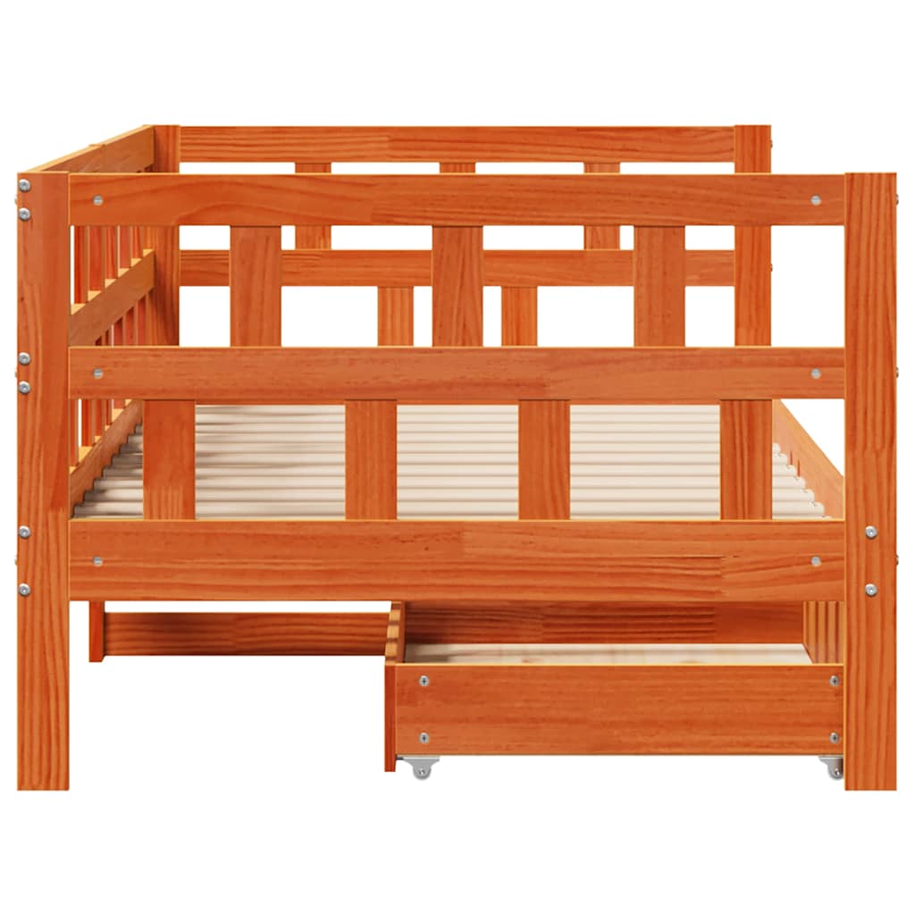 Daybed with Drawers Wax Brown 80 x 200 cm Solid Pine Wood