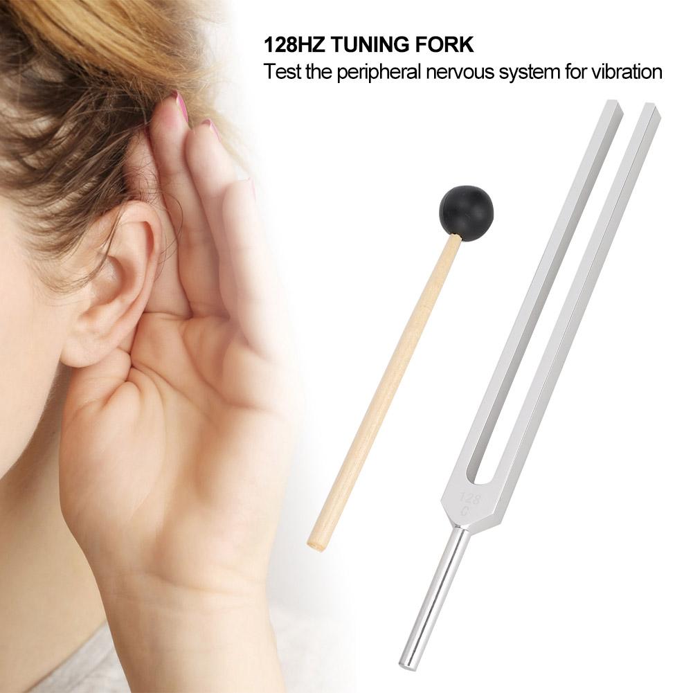 128HZ Aluminum Alloy Tuning Fork Wood Hammer Sound Healing Therapy Tool Set