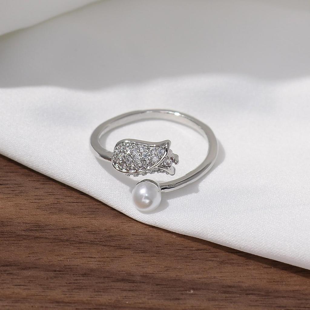 Enamel and Diamond Tulip Adjustable Gemstone Ring for Women - Durable, Non-Fading, High-End Exquisite Design