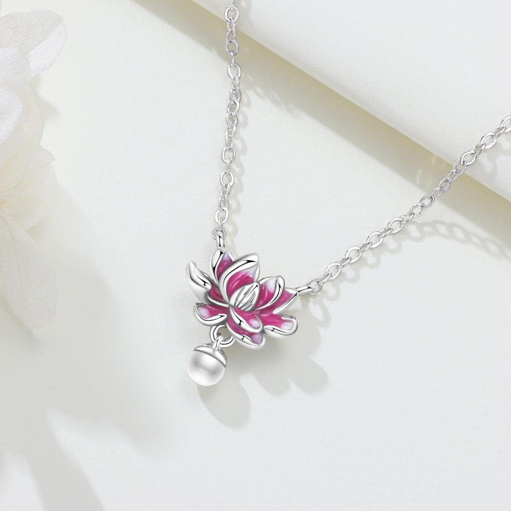 Authentic Original Copper Metal Shining Golden Stone Pink Lotus Pearl Pendant Bead Component Women's Necklace Elegant Anniversary Birthday Perfect