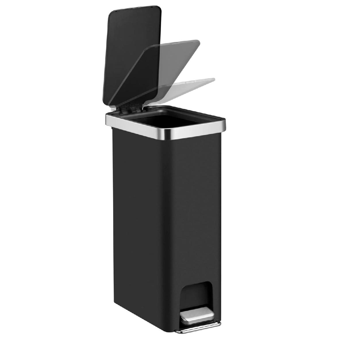 IXII 10,5-галлонное мусорное ведро, пластиковое узкое кухонное мусорное ведро с педалью, черное