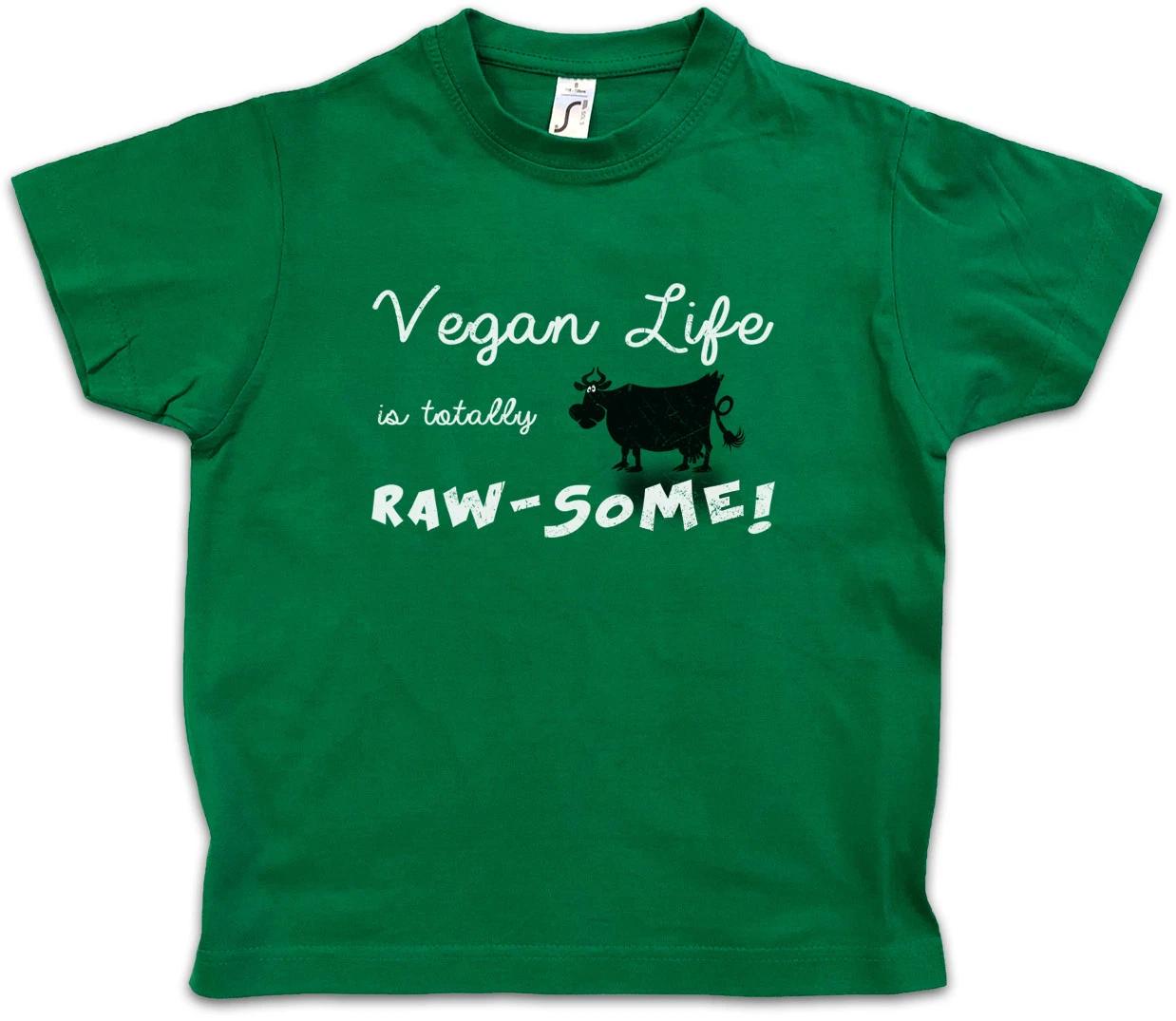 VEGAN LIFE IS TOTALLY RAW-SOME Kids Boys T-Shirt Awesome Veganism Animal Welfare 130