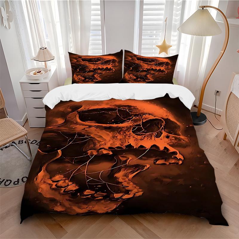 

3pcs Anime Skull Design Comforter Set with Two Pillowcases (No Core), Perfect for Bedroom and Guest Room Decoration, Festive Gift, Polyester Fabric 135x200cm