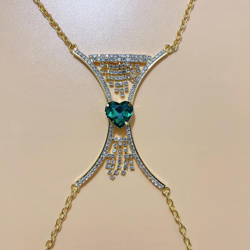 Luxury Heart Crystal Chest Bra Jewelry Rhinestones Body Chain Necklace Bra Chain Jewelry Body Jewelry For Women Sexy