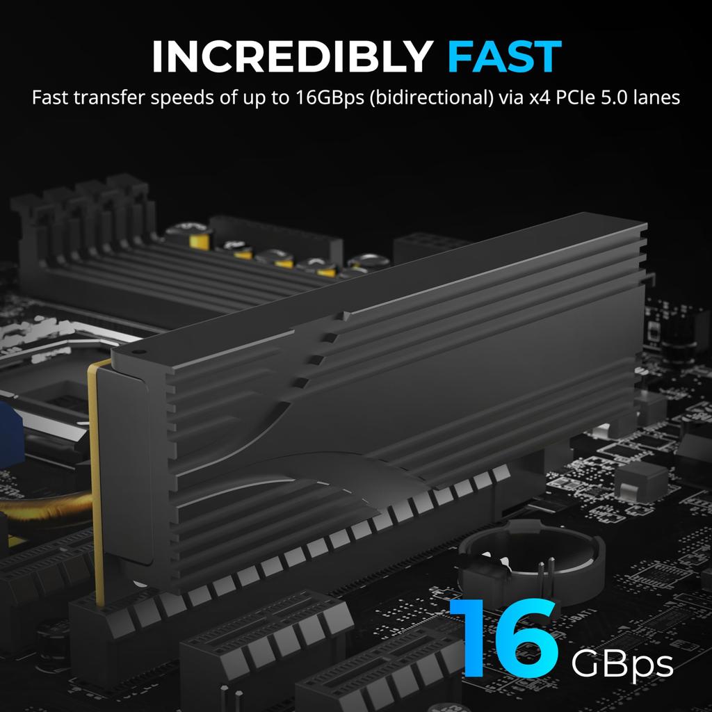 SABRENT M.2 NVMe SSD - PCIe X16 Tool-Free Expansion Card (AIC), with Aluminum Heatsink, M.2 PCIe Adapter for Gen5 SSDs, PCIe 5.0, Backward Compatible