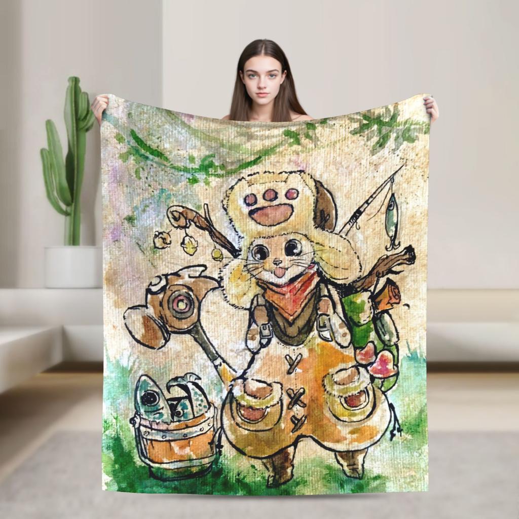 Monster Hunter Wilds Rey Dau Blankets Video Game Flannel Vintage Warm Throw Blanket for Bedroom Autumn/Winter Car