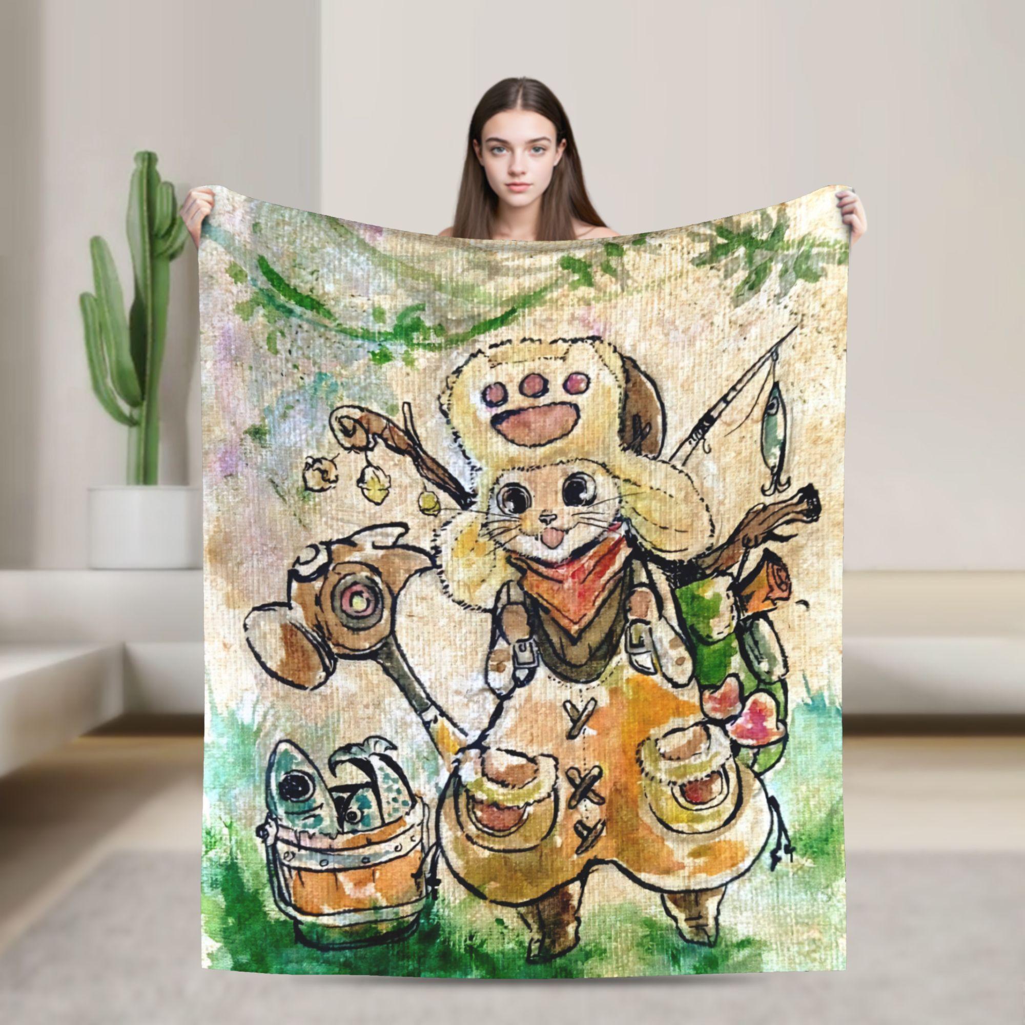 

Monster Hunter Wilds Felyne Fleece Fashion Blanket Video Game Vintage Throw Fashion Blankets for Sofa Bedding Lounge 200x150cm Lightweight 75x90cm