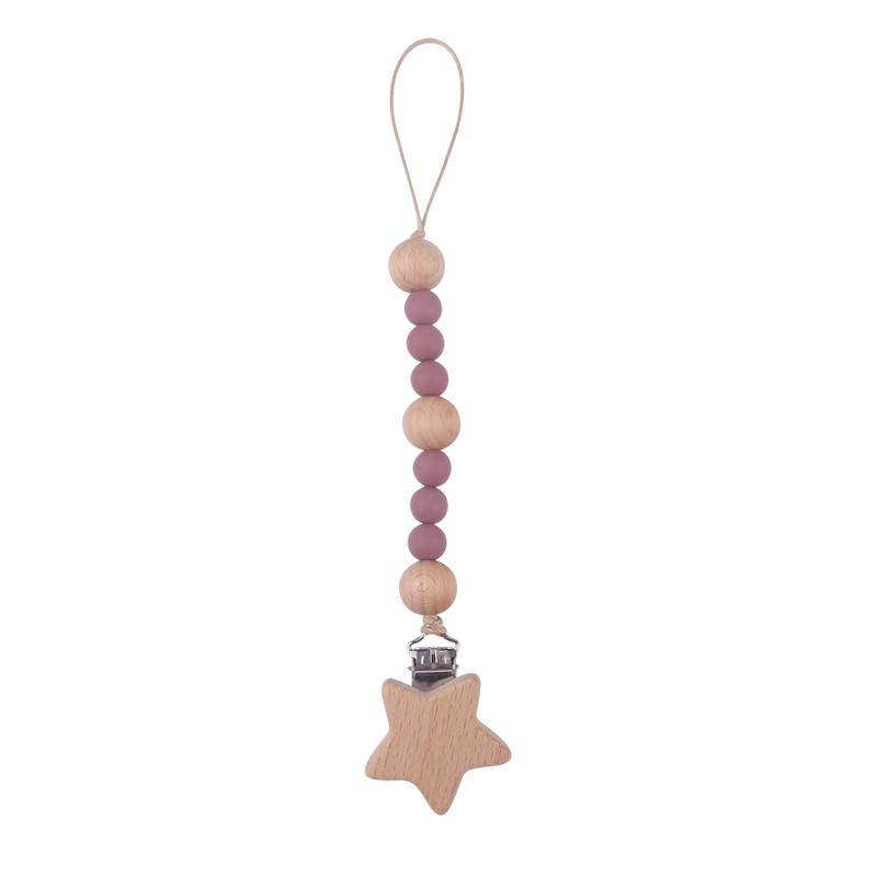 Baby Pacifier Clip Chain Wooden Star Holder Soother Pacifier Clip Leash Strap Nipple Holder For Infant Nursing Nipple Clip Chain