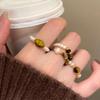 Vintage Brown Stones Imitation Pearls Beaded Rings for Women Girls Light Luxury Fashion Rings Jewelry Daily Commute Accessories