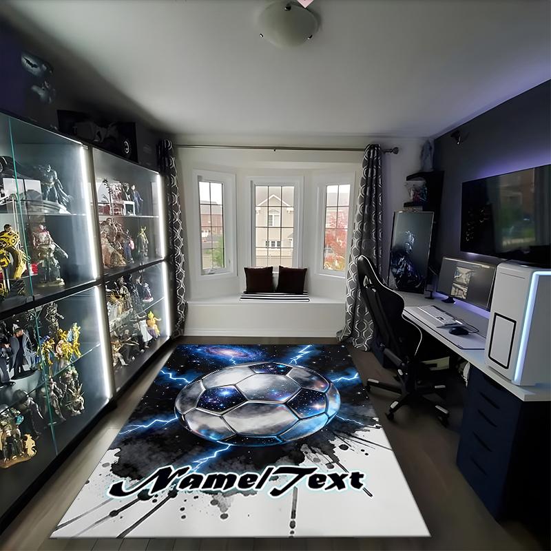 1PC Custom Name Galactic Soccer Ball Theme Floor Mat Ideal for Living Room, Game Rooms, Office, Bedroom,Floor Mat Playful Design