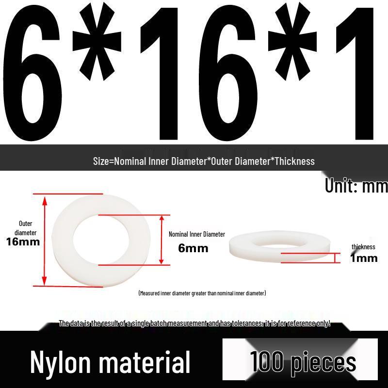 White Wear-Resistant Nylon Flat Washer Round Plastic Insulating Gasket M4-M20