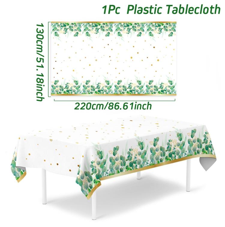 Sage Green Leaves Disposable Tableware Gold Edge Paper Plate Cup Napkins Wedding Decor Birthday Hawaiian Party Decoration