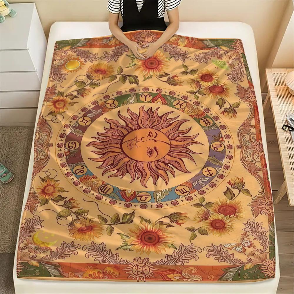 

1PC Sun and Moon Print Flannel Blanket, High quality All Seasons, Home Decor, Warmth and Comfort, Perfect for Christmas Gifts 80cm x 120cm