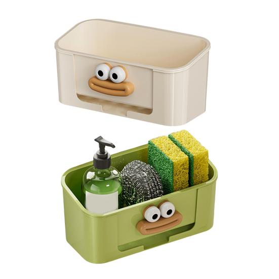 Svampställ Dubbellagers Förvaringsställ Stor Kapacitet Lätt att Installera Badrum Kök Förvaring Avrinningshylla