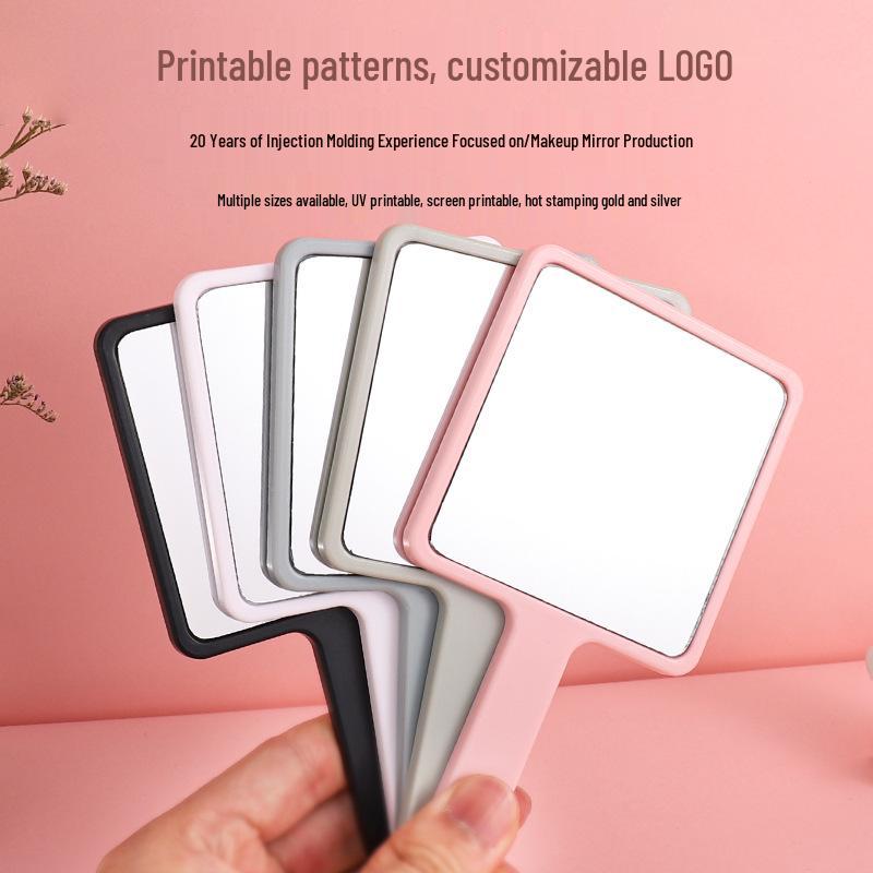 Compact Square Makeup Mirror with Printed Logo - HD Handheld Mini Mirror with Handle
