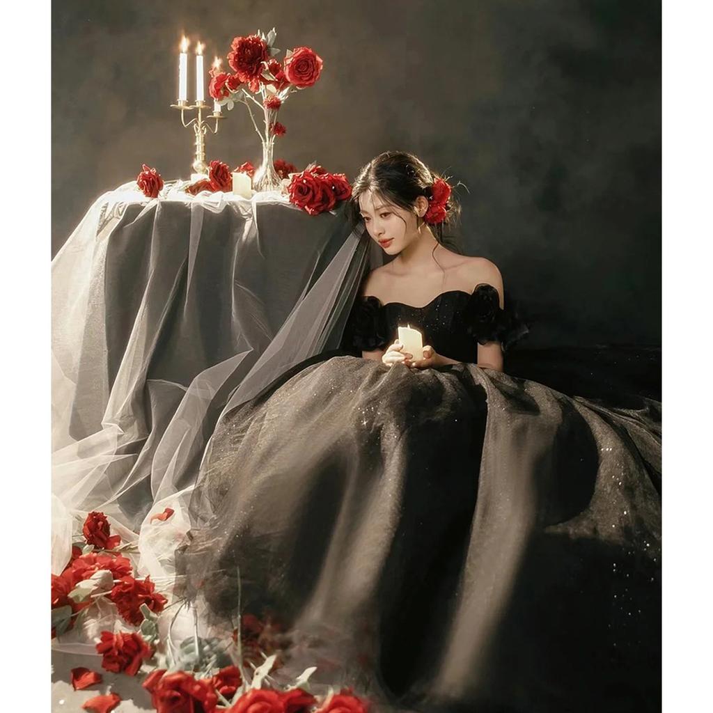 2025 nové svatební šaty Helburn top bez ramínek módní černé francouzské tutu večerní šaty