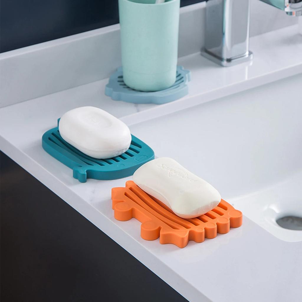 1pc Creative Silicone Drain Soap Box Bathroom Soap Tray Washstand Soap Holder Silicone Soap Box Simple Drain Soap Dish