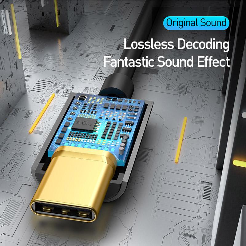 Baseus Type C na 3,5mm Jack Sluchátka USB-C Type C na 3,5mm Sluchátka AUX Adaptér Audio Kabel pro Huawei P40 P30 Pro Xiaomi 10 9 3