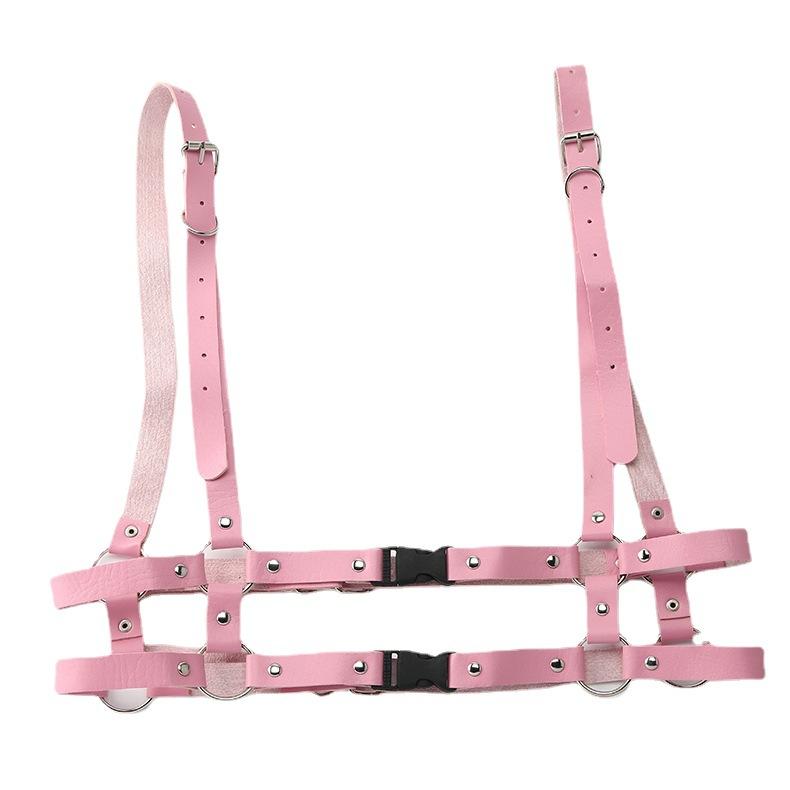 Gothic Punk Pink Strap Pu Leather Girdle Chest Strap Suspender Body Strap