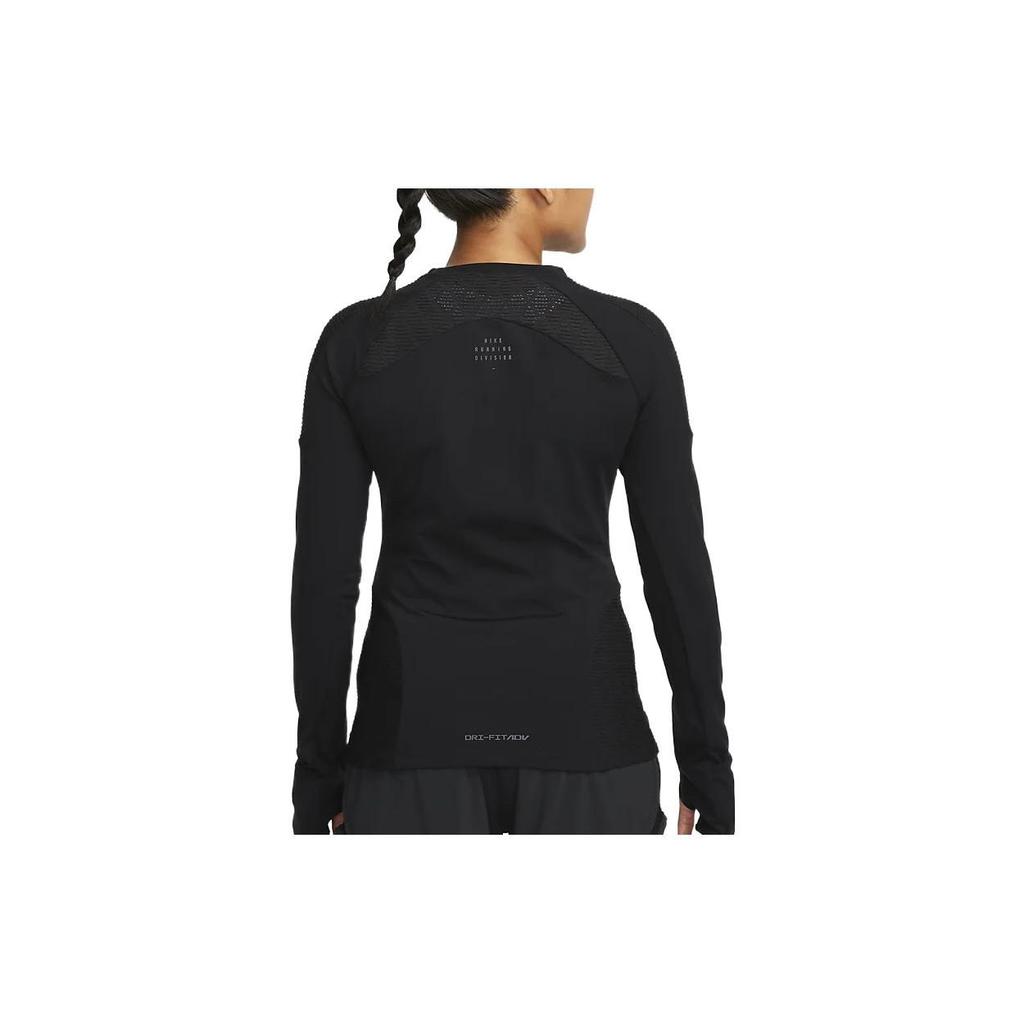 Nike Solid Color Logo Print Fitness Sports Crew Neck Long Sleeve Raglan T-Shirt Women Tops Black DQ6639-010