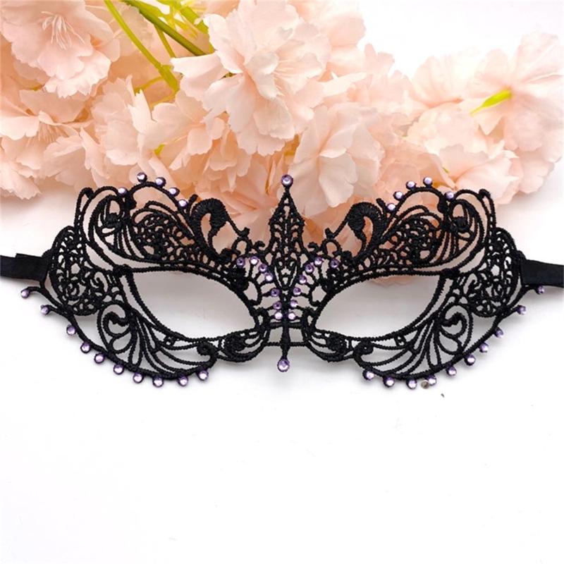 Rhinestone Half Face Mask for Women Halloween Masquerade Mask Antique Lace Half Face Mask Retro-Party Mask Cosplay Props