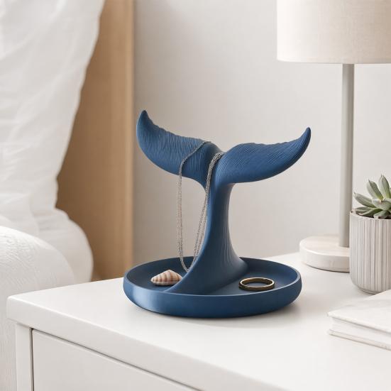 3D Printed Whale Tail Jewelry Organizer, Earring Necklace Display Stand with Ring Tray, Creative Desktop Decor, Elegant Vanity Dresser Accessories