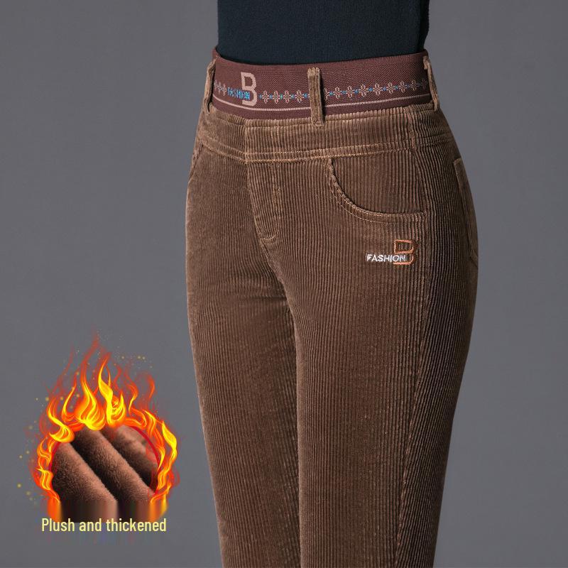 

Теплые женские вельветовые брюки прямого кроя - Зима 2023: Плюс бархат, утолщенный, идеально подходит для матерей среднего и пожилого возраста Size 33 (5XL) - 86.6 cm waist