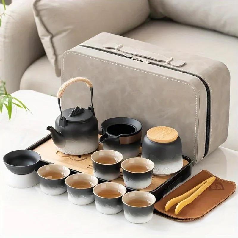 1Set Ceramic Black Kung Fu Tea Set Portable Travel Tea Box Set Office And Household Mate Tea Brewing Set Gift For Lover