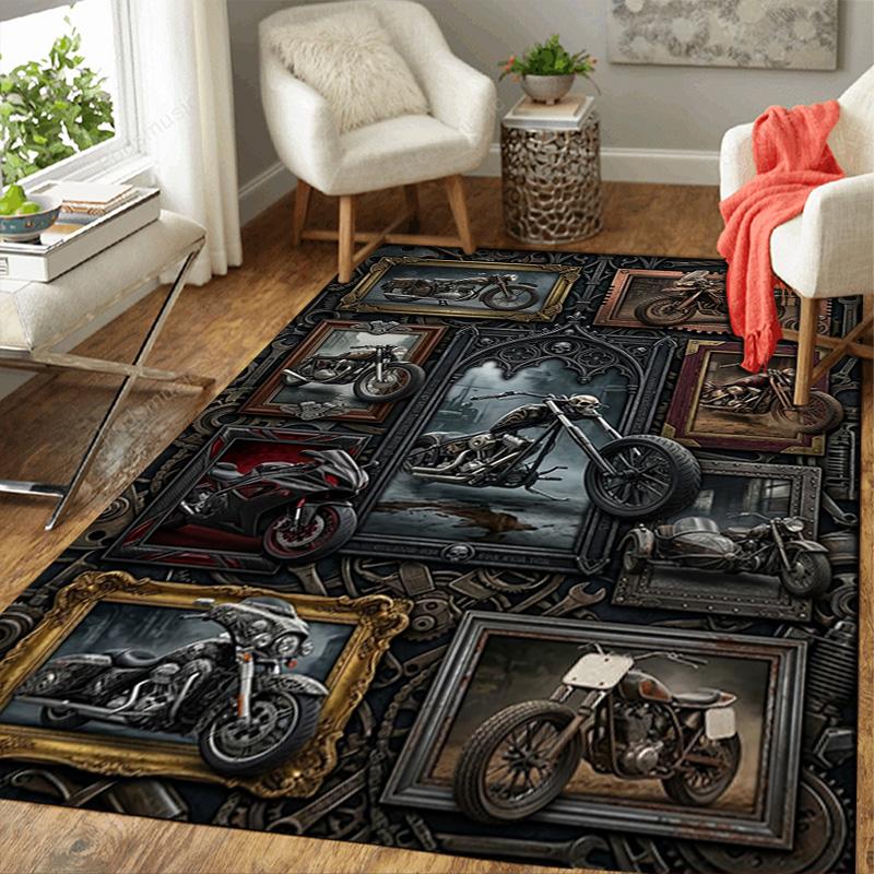 Motorcycle Art Rug Pattern Rug Floor Mat for Living Room or Bedroom Soft and Comfortable Carpet a Gift for Birthday and Holiday.