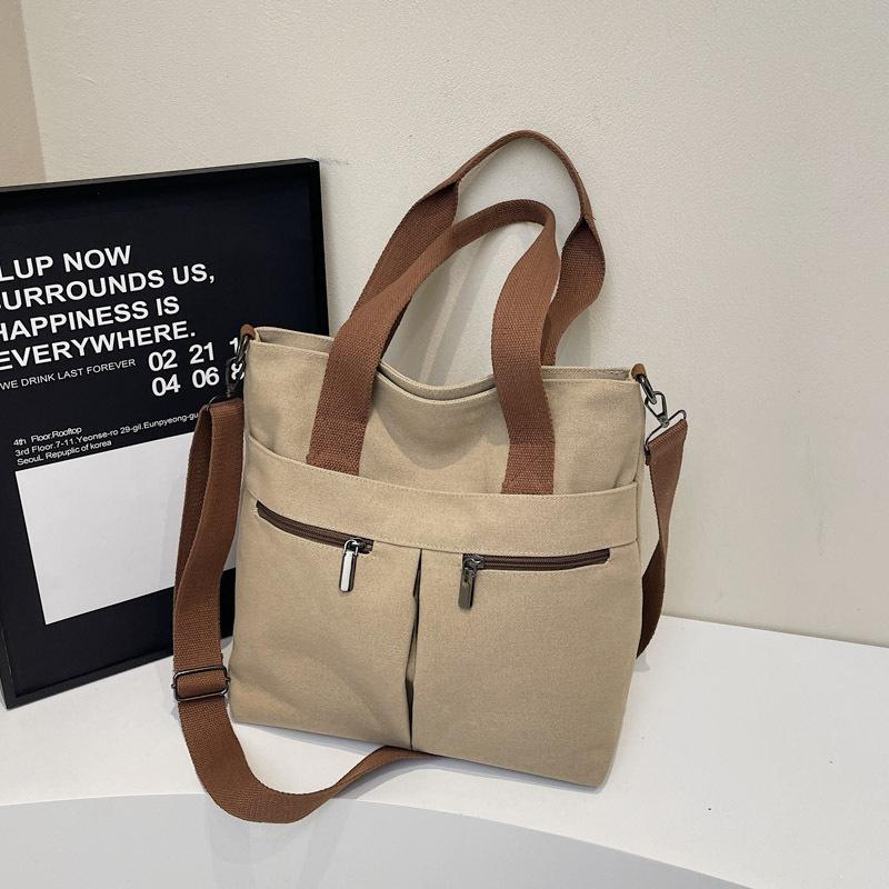 

Вместительная холщовая сумка-тоут из утолщенной ткани, женская простая ручная сумка для компьютера, сумка через плечо, сумка-мессенджер хаки