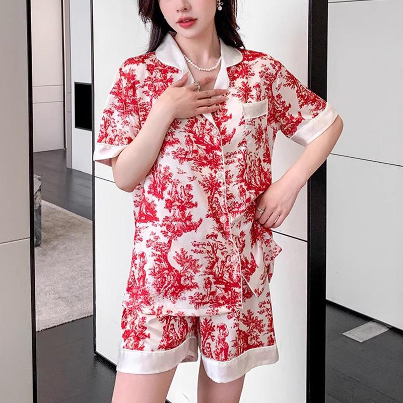 Tusche- und Waschmalerei Chinesischer Stil Damenpyjama Neue Sommermode Stilvolle Loungewear Zweiteilig Weiblich Kurz Hauskleidung