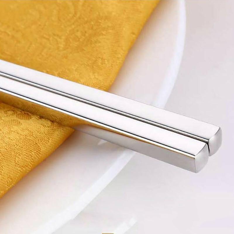 JANKNG 5 Pair Quality Skid-resistant 304 Stainless Steel Chopsticks Square Alloy Metal Chop Stick Eco-friendly Dinnerware Set