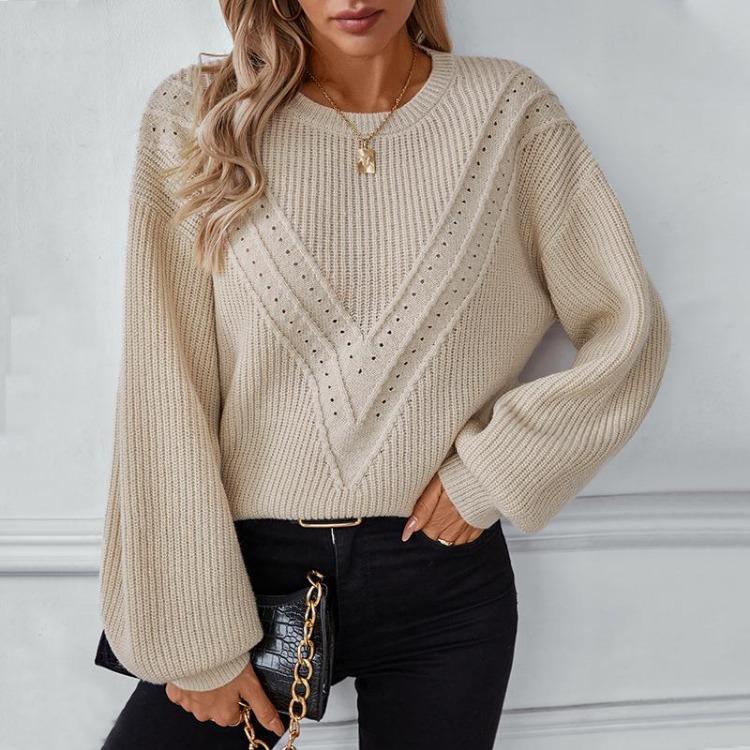 Locker Gestrickter Vintage Cardigan Pullover Einfarbige Lange Ärmel O-Ausschnitt Oberteil für Herbst Winter