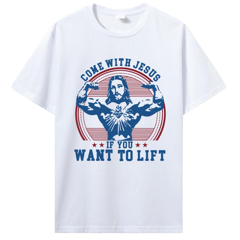 Herren Bodybuilding T-Shirt Pumping Training Crossfit Schwarzes T-Shirt Fitness Jesus Ist Mein Spotter T-Shirt Baumwoll-Tees Streetwear