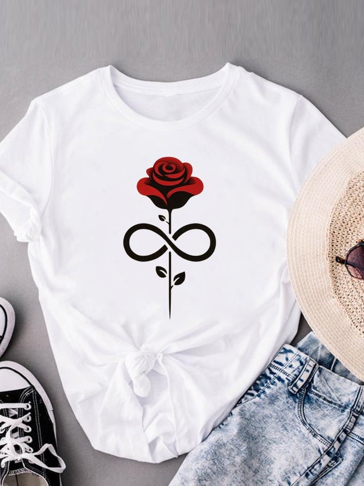 (Asian Size) Lovely Flower Trend Cute Women's Top Fashion T Clothing Print Female Casual  Short Sleeve T-shirts Graphic Tee