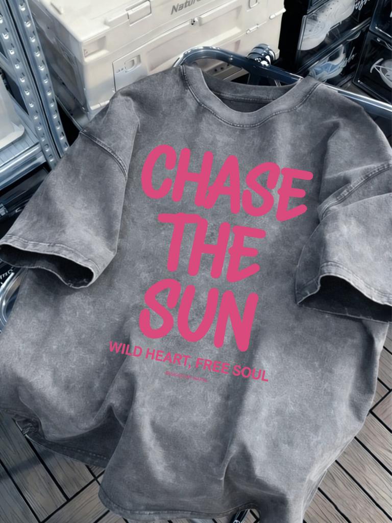 Chase The Sun Prints Washed TShirts Womens Cotton Oversize T Shirt ONeck Comfortable Distressed Tops Summer Womans Clothes