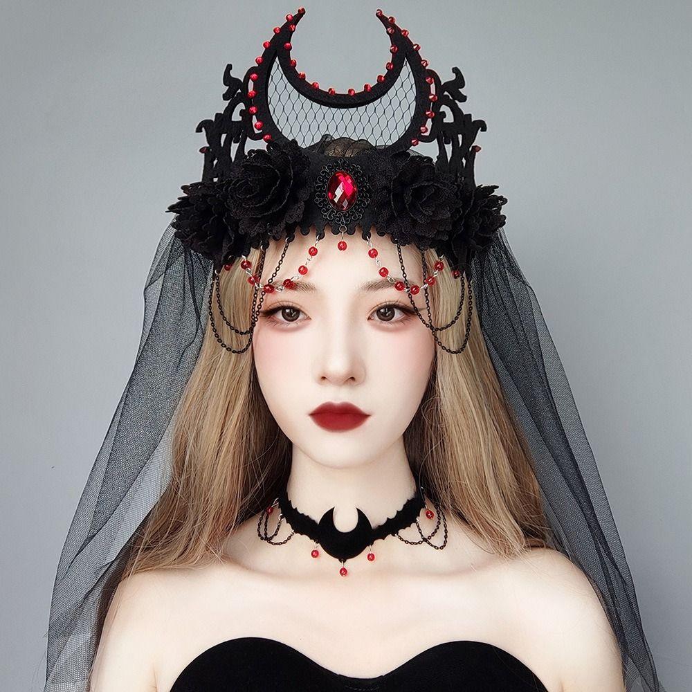 Black Veil Thorns Rose Crown Flower Spider Hat Sweet Gothic Hair Clip  Girls