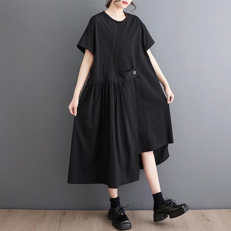 

Короткий рукав Большой размер Черный хлопок винтажный новый в платья для женщин повседневное свободное длинное летнее платье