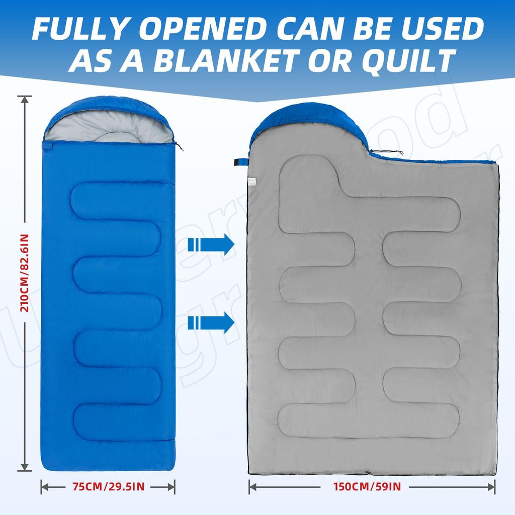 Underwood Aggregator Envelope Summer Sleeping Bag Compact 1 Person Camping Sleeping 3 Season Sleeping Comfortable Temperature to Easy Storage Pack For
