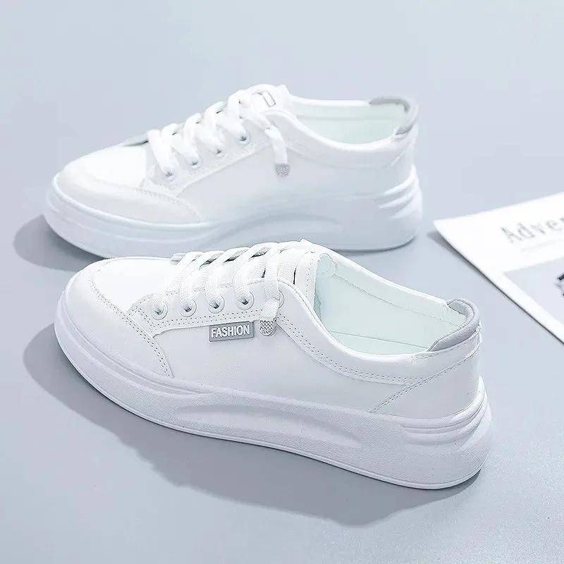 

Женские спортивные белые кроссовки Толстая подошва Универсальная модная повседневная обувь Весенне-осенний сезон Однотонная обувь для взрослых 36