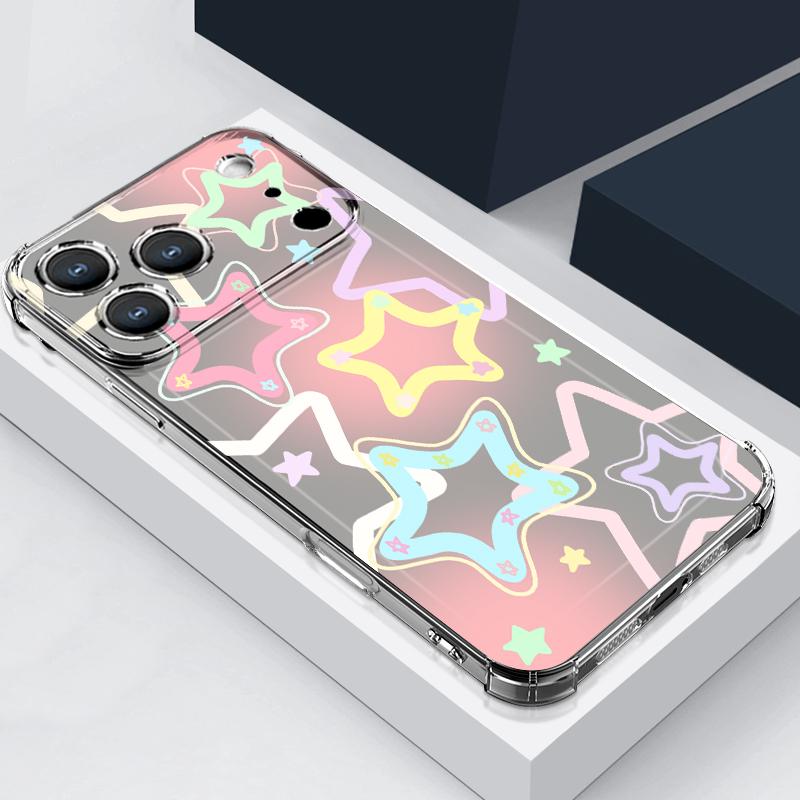 Star Moon Pattern Phone Case For iPhone 17e 17 16 15 Pro Max 14 13 Pro 16 Shockproof Clear TPU Soft Card Slot Pocket Back Cover