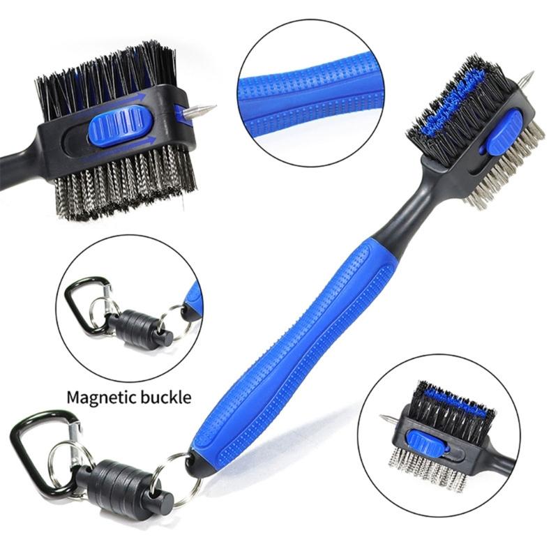 Golf Club Brush Long Handle Double Sided Golf Rod Golf Groove Cleaner Golf Cleaning Brush Golf Club Aids with Keychain
