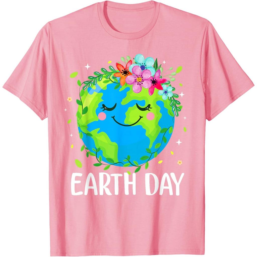 Cute Earth Day Floral Graphic Tee Soft Breathable Casual T-Shirt for Adults
